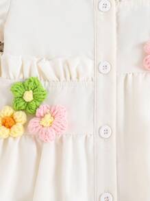 女婴甜美时尚街头风格可爱泡泡袖衬衫裙，夏季 - 杏色 - 查看 5