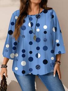 EMERY ROSE Plus Size Women's Casual Full Print Round Neck Loose 3/4 Sleeve Blouse, Autumn/Winter Chic Blouses For Women - Multicolor - View 1