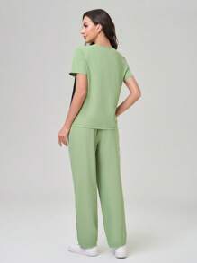 TaskEZ Conjunto de uniforme de limpieza, camiseta de manga corta y pantalones, informal y elegante para uso diario