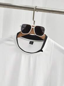 Manfinity VCAY Set de 2 piezas de camiseta de manga corta de punto y pantalón corto de cintura media recta de ajuste holgado y de doble capa con cuello alto, unisex, ideal para uso diario