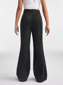 SHEIN Tween Girls Baby Spring/Summer Elastic Waistband Pleated Black Petite Bell Bottoms - Black - View 2