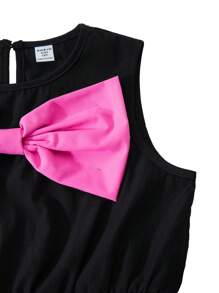 SHEIN Explorewe Tween Girl Colorblock Bow Decor Sleeveless Dress Bow Dresses Bow Clothes Girls