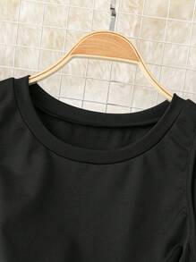 SHEIN LUNE Đầm xòe họa tiết chắp vá không tay thanh lịch cho nữ cỡ lớn bằng vải chiffon dáng chữ A màu đen và trắng - Đen và trắng - Xem 4