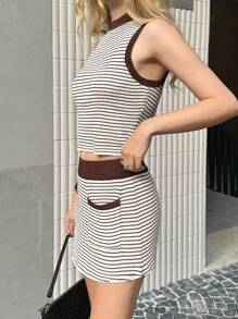 Forever 21 Dames gestreepte zak korte gebreide trui en rok, herfst/winter