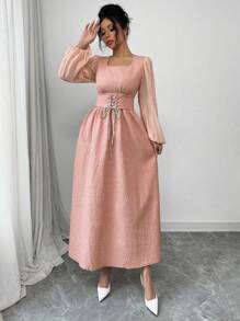 Modelyn Vestido casual de manga larga de unicolor para mujer, simple y de moda para uso diario
