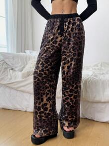 SHEIN EZwear Women Leopard Print Casual Pants, Stylish & Versatile For Daily Wear - Brown - View 6