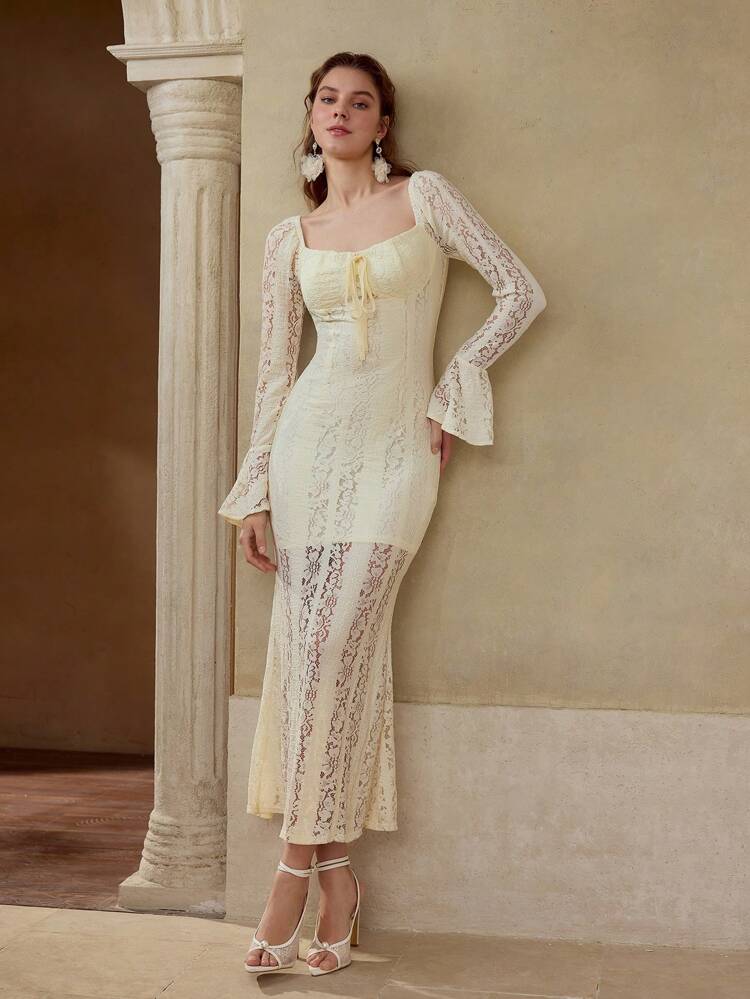 CONTRAST LACE ZIPPER DRESS