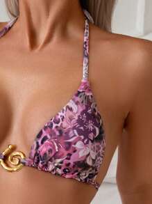 女士性感豹纹比基尼套装，适合夏季海滩