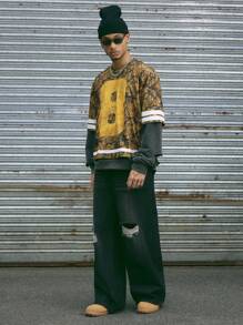 Manfinity VCAY Men's Digital Print Loose Knit Short Sleeve Crew Neck T-Shirt - Multicolor - View 1