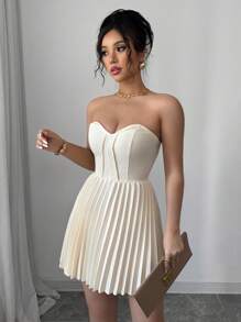 Elenzga Elegant Ruched Waist A-Line Dress, Romantic For Women - Apricot - View 5