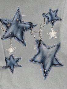 SHEIN Leap Crew 青少年女孩休闲图案短袖 T 恤，适合夏季 - 灰色 - 查看 3