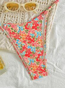 SHEIN Swim Women 2pcs Spring Break New Bikini Set, Ditsy Floral Adjustable String Triangle Bottoms & Push Up Top Cute Bathing Suit For Summer Beach Vacation - Multicolor - View 5