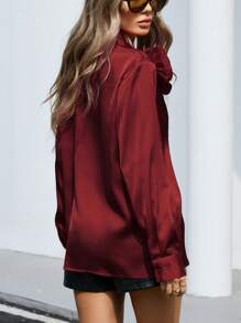 Aveloria Modichic 时尚法式花卉 3D 装饰女式衬衫，府绸面料衬衫，适合秋季假日派对服装可爱有趣的女士纽扣衬衫 - 紅色 - 查看 2