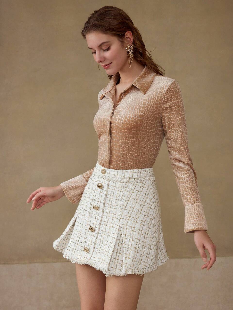 MOTF TWEED BUTTON DECOR SKIRT