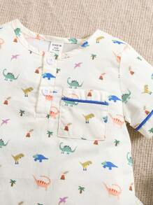 2pcs/Set Baby Boy Cute Animal Print Round Neck Short Sleeve Tee And Shorts Pajama Set, Spring & Summer - Multicolor - View 5