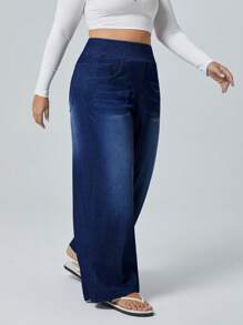 Flexra Jeans novio de pierna ancha de punto con alta elasticidad, talla grande