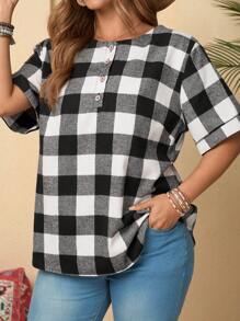 EMERY ROSE بلوزة قصيرة الأكمام مربعة الطباعة بأزرار أمامية لحجم كبير، مناسبة لعيد القديس باتريك، الصيف للنساء، العطلات، والارتداء اليومي العادي