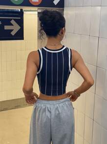 StreetHx Straßenmode Damen Sommer Sportswear eng anliegendes bedrucktes Trägerhemd - Blau - Übersicht 2