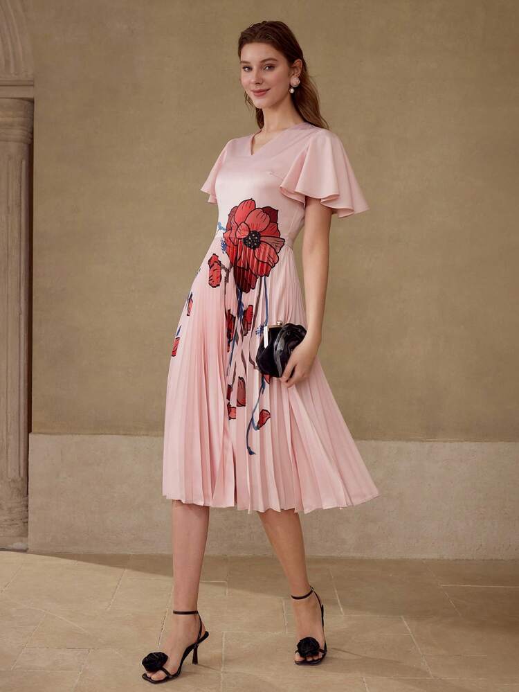 FLORAL PRINT PLEATED DRESS