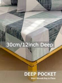 3Pcs Fitted Sheet Set, 80g Microfiber, Geometric Pattern, 1 Fitted Sheet + 2 Pillowcases