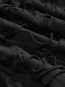 ROMWE Grunge Punk Plus Size Sexy Distressed Hoodie T-Shirt With Chain & Grommet Design, Suitable For Summer, Beach, Graduation, Easter, Concerts, Nashville Vacation, Elegant & Cute Tropical Festival