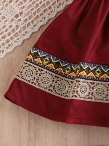 Vestido rojo vino elegante y vintage estilo palacio para niñas bebés con decoración de dobladillo con volantes, incluye bolso a juego, para verano - Burdeos - Ver 5