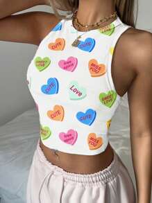 Muchica Heart & Letter Graphic Tank Top