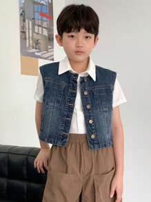 DAZY 儿童秋装、青少年男孩牛仔衬衫、返校服装 - 中等水洗藍 - 查看 6