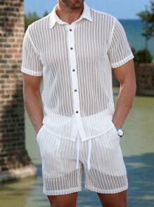 Manfinity RSRT Men Hollow Out Shirt & Drawstring Waist Shorts