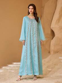 Al Najma Women's Romantic New Luxurious Modest Elegant Embellished Arabian Design Dress For Evening Party/Wedding Guest/Anniversary Luxury Dress For Women - Mint Green - View 1