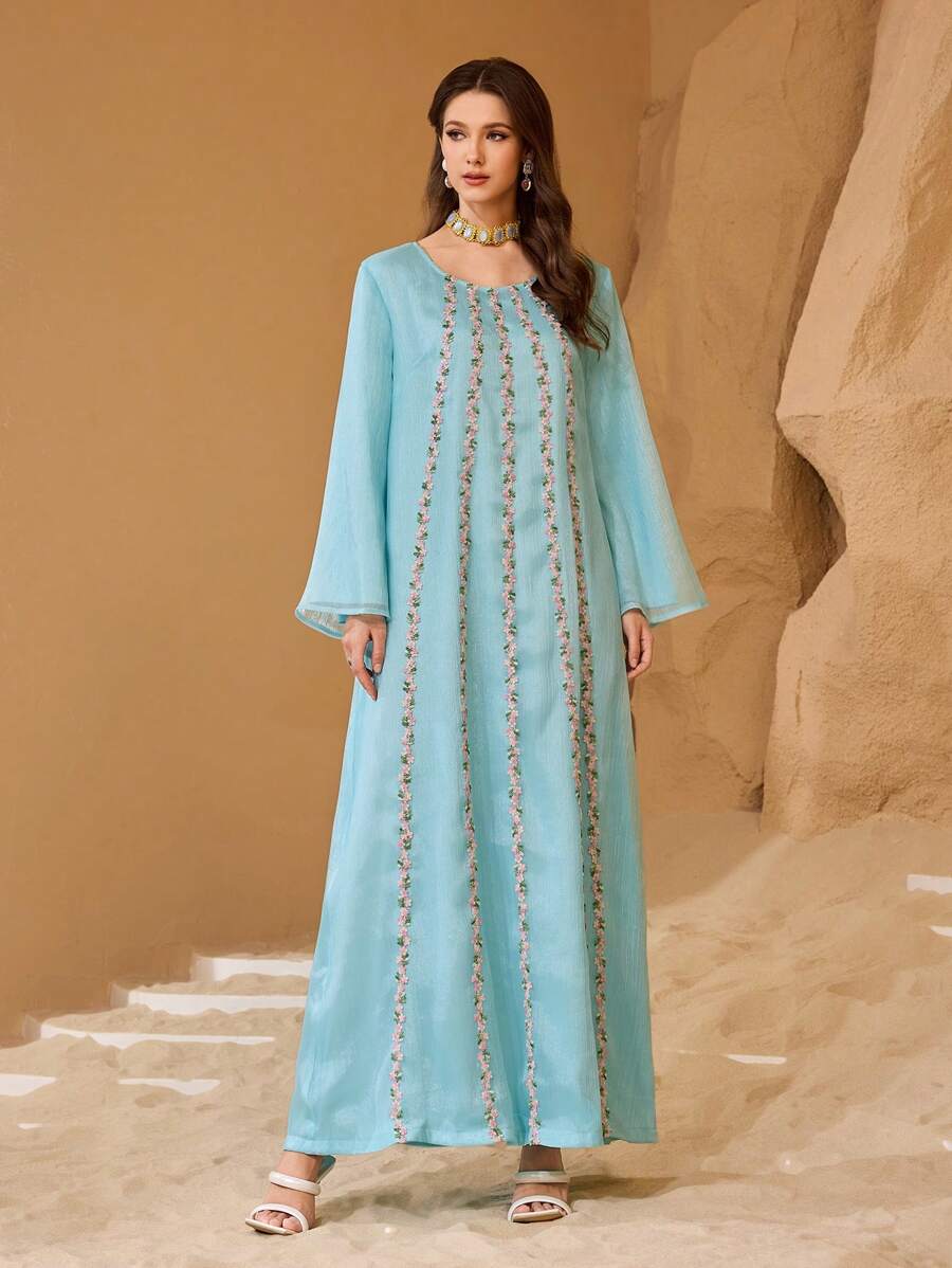 Al Najma Women's Romantic New Luxurious Modest Elegant Embellished Arabian Design Dress For Evening Party/Wedding Guest/Anniversary Luxury Dress For Women - Mint Green - View 1