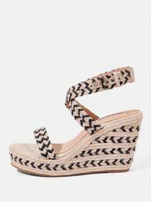 Styleloop Round Toe Jute Rope Woven Platform Thick Bottom Criss-Cross Tie Up Open Toe Roman Sandals For Women