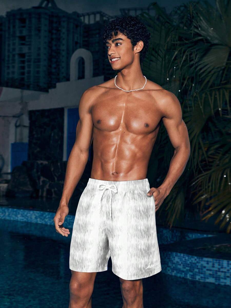 Manfinity 男士简约时尚休闲沙滩短裤，日常穿着 - 淺灰色 - 查看 1