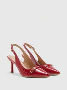 CUCCOO BIZCHIC Sapatos de salto alto de bico fino para mulheres, Saltos finos e sexy, Bombas para festas/escritório em vermelho - Vermelho - Visão 2