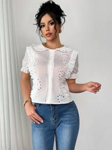 Chiquease 女士春夏休闲镂空设计白色衬衫，百搭