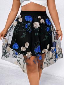 SHEIN Clasi Váy lưới thêu hoa thanh lịch cỡ lớn - màu đen - Xem 3