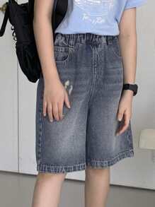 DAZY Tween Boys' Distressed Denim Shorts With Vintage Wash,Back To School Clothes - Medium Wash - View 3