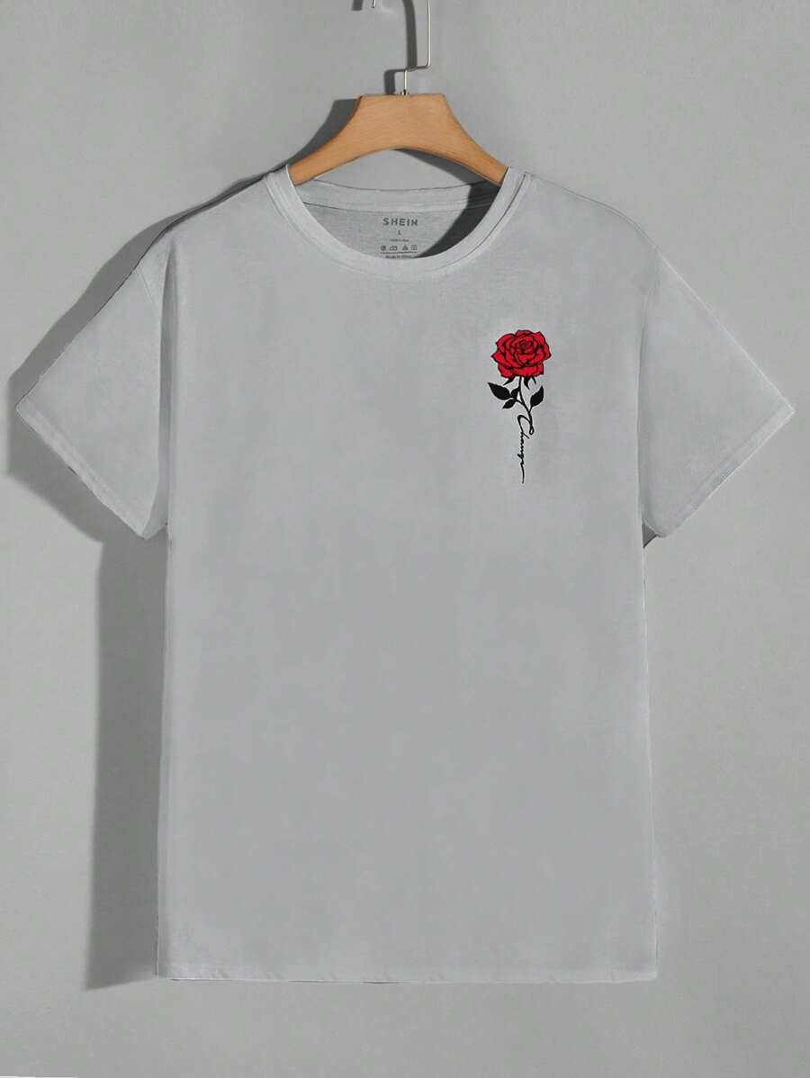 RueChic Men Casual Rose Print Tee For Spring & Summer - Grey - View 1