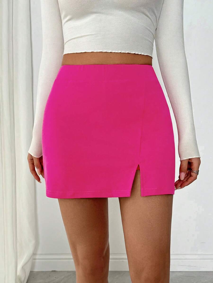 Muchica Summer SkirtLadies' Side Split Hem Skirt - Hot Pink - View 1