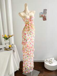 Soleia Vacation Set Consisting Of Ruffles Bandeau Maxi Dress, Minimalist & Fashionable For Casual Daily Wear - Yellow - View 1