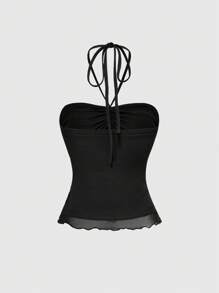 ROMWE Kawaii 女士褶饰拼布高领无袖上衣