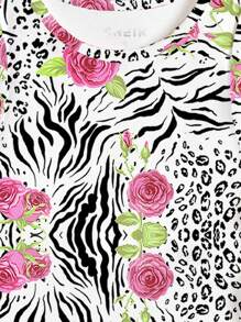 INAWLY Parte superior de tirantes con estampado floral y de rayas de cebra - Blanco - Ver 3