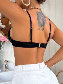 Women's Vacation Solid Color Sexy Bikini Top, For Summer Beach Vacation - Black - View 2
