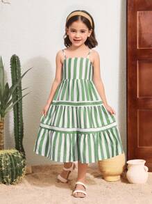 SHEIN Young Girl Woven Striped Snug Fit Cami Dress - Multicolor - View 3