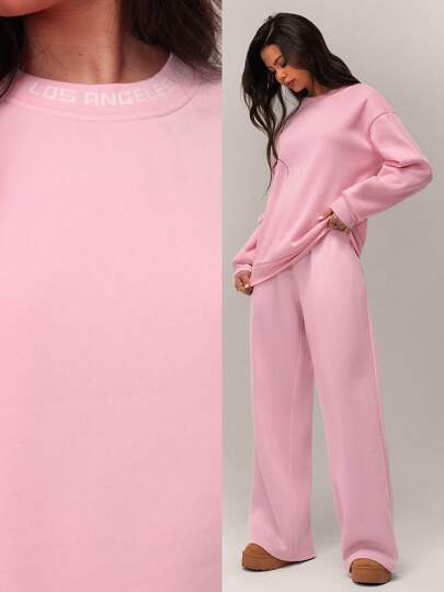 Forever 21 Women's Solid Color Drop Shoulder Long Sleeve Casual Sweatshirt