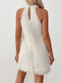 SHEIN 锁孔形后背毛绒吊带连衣裙，适合孕妇、派对、婚礼、晚会孕妇装