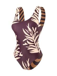 SHEIN Swim Springbreak 女士沙滩装夏季套装，双面休闲圆领无袖复古假日泳衣多种穿着