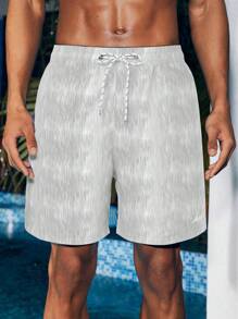 Manfinity 男士简约时尚休闲沙滩短裤，日常穿着 - 淺灰色 - 查看 3