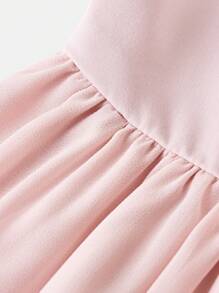 Wildeya Vestido corto elegante y lujoso con lazo, mangas de malla abullonadas y sin tirantes para niña preadolescente, color blanco, adecuado para use en verano y primavera, apropiado para salidas, fiestas y vacaciones