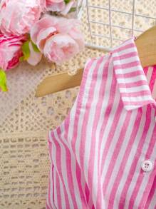 SHEIN 女婴可爱条纹扭纹无袖上衣，夏季百搭 - 粉色 - 查看 7